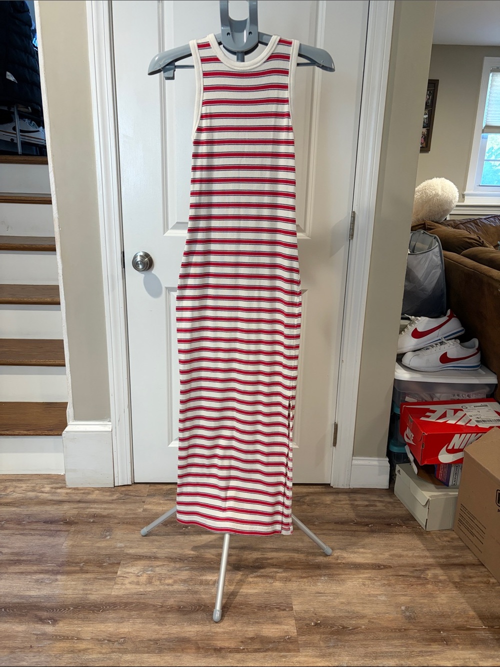 Universal Thread Red and White Striped Sleeveless Maxi Dress